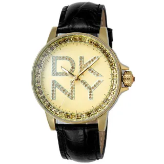 DKNY 閃亮誘惑晶鑽時尚腕錶(復古金)