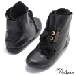 【Deluxe】全真皮率性頂級綁帶燙鑽雙層平底短靴(黑)