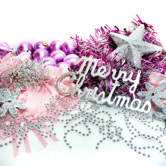 【聖誕裝飾特賣】聖誕裝飾配件包組合-銀紫色系(10尺（300cm）樹適用（不含聖誕樹 不含燈)