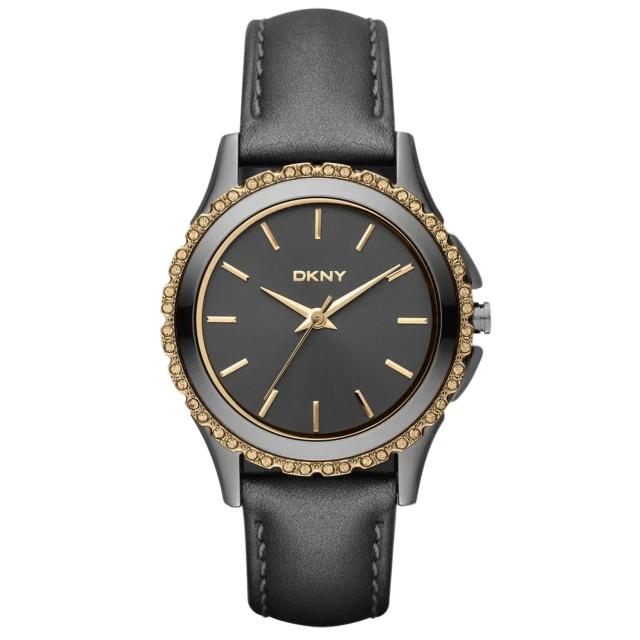 【DKNY】絕代魅力晶鑽都會腕錶-黑金(NY8703)
