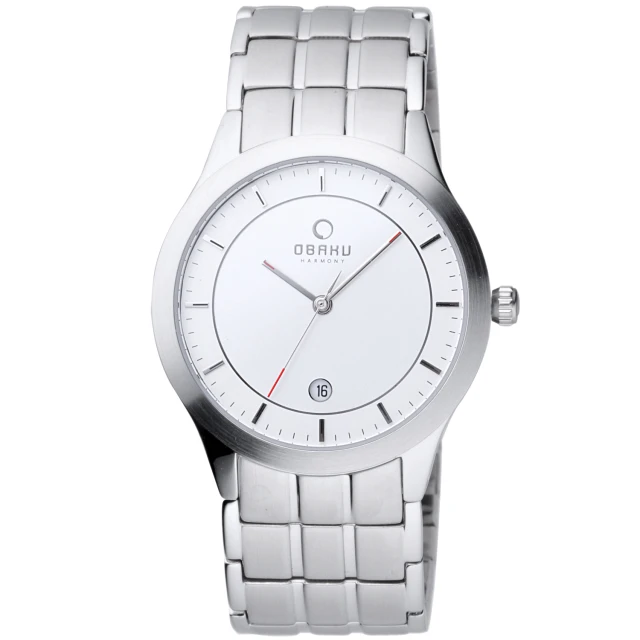 【OBAKU】純淨時刻簡約時尚腕錶-鋼帶/白色(V101GCASC)