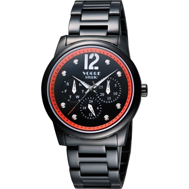 【VOGUE】都會時尚藍寶石日曆手錶-IP黑x橘/38mm(7V3834DO)