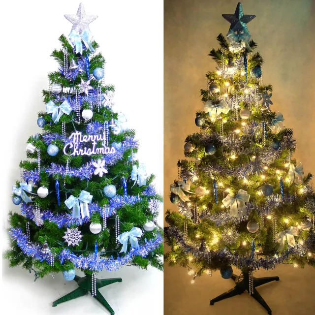 【摩達客】耶誕-12尺/12呎-360cm台灣製豪華版裝飾綠聖誕樹(含藍銀色系配件組/含100燈鎢絲樹燈8串)/
