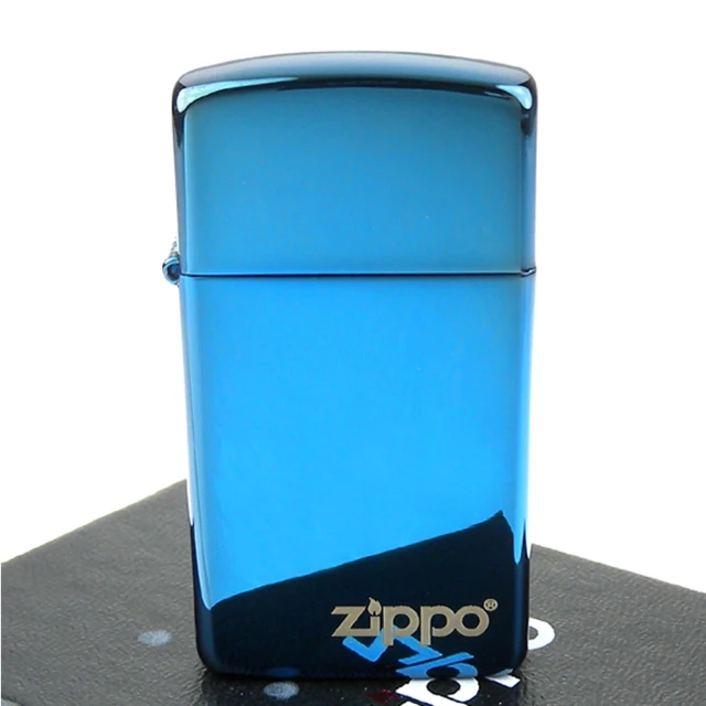 【ZIPPO】美系-LOGO字樣打火機-超質感Sapphire藍寶色鏡面(窄版)