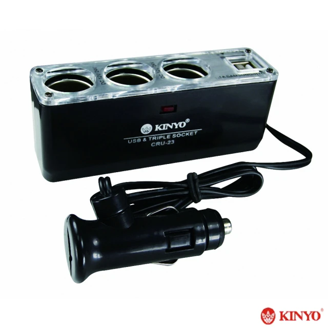 【KINYO】車用3孔+2孔USB點煙器擴充座(CRU-23)