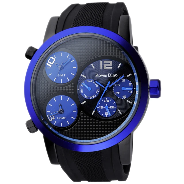 【Roven Dino羅梵迪諾】電光之戰三時區全日曆個性腕錶-藍(RD652B-536-B)