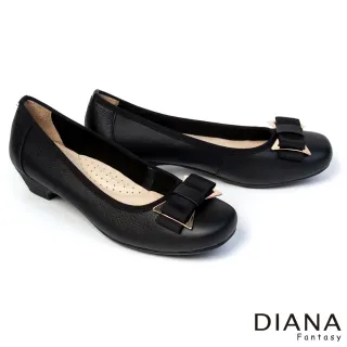 【DIANA】優雅姿態--異材質蝴蝶結真皮低跟鞋(黑)