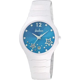 【Diadem】黛亞登 甜蜜星空時尚白陶瓷手錶-藍/36mm(9D1407-541SD-B)