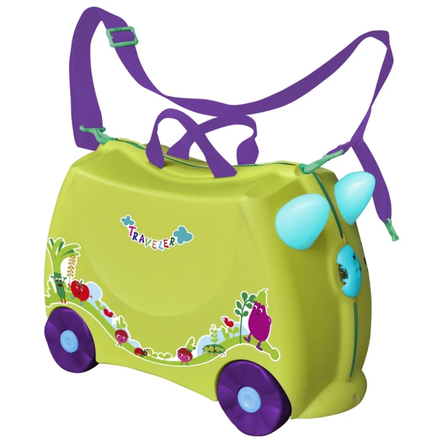 【寶貝家嚴選】兒童可乘式遊戲車行李箱(黃綠)