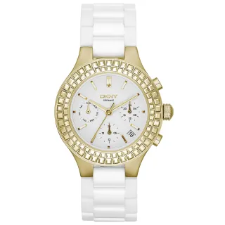 【DKNY】絕美極限陶瓷腕錶-金x白(NY2224)