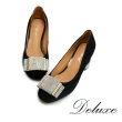 【Deluxe】奢華水鑽綴包頭粗跟鞋(黑)