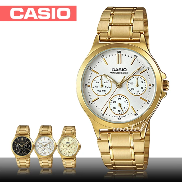 【CASIO 卡西歐】防水_不鏽鋼錶帶_金離子鍍金_氣質指針_女錶(LTP-V300G)