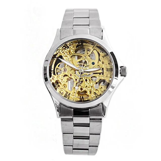 【范倫鐵諾․古柏】自動上鍊機械腕錶 雙面鏤雕手錶 金色錶盤