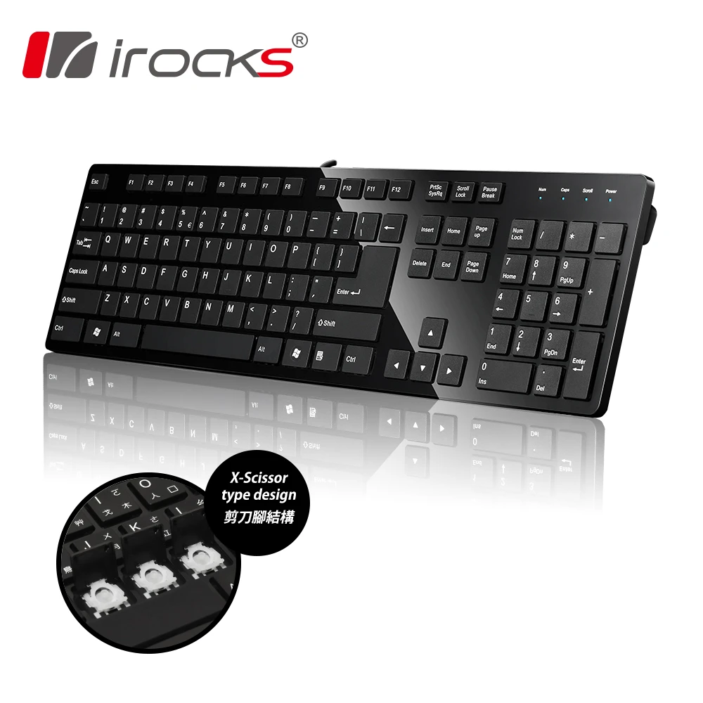 【i-Rocks】K01巧克力超薄鏡面鍵盤(黑色)