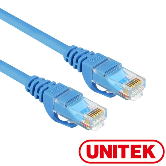 【UNITEK】24K鍍金頭CAT6網路線15M藍色(Y-C814ABL)