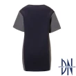 【DN Italy】慵懶自在 條紋拼接素面V領洋裝(深藍)