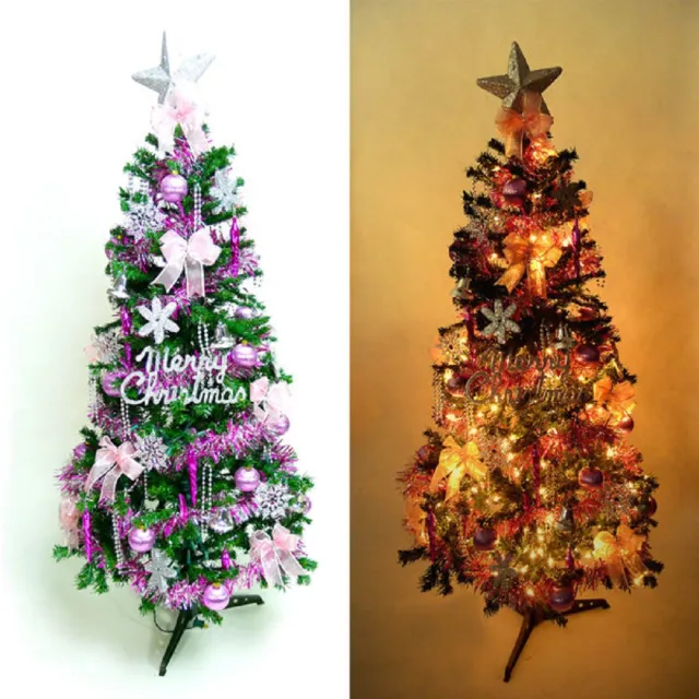 【摩達客】超級幸福-10尺/10呎-300cm一般型裝飾綠聖誕樹(含銀紫色系配件組/含100燈鎢絲樹燈7串/本島免運費)/