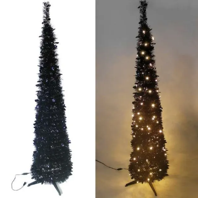 【摩達客】耶誕-6尺/6呎-180cm台灣製彈簧摺疊黑色哈利葉瘦型鉛筆樹聖誕樹(含LED100燈暖白光一串)/