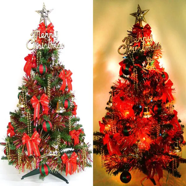 【摩達客】耶誕-3尺/3呎-90cm幸福一般型裝飾綠聖誕樹(含紅金色系配件/含100燈鎢絲樹燈串/本島免運費)/