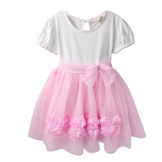 【baby童衣】任選 嬰兒洋裝 短袖緞帶蝴蝶結紗紗裙 52351(淡粉)
