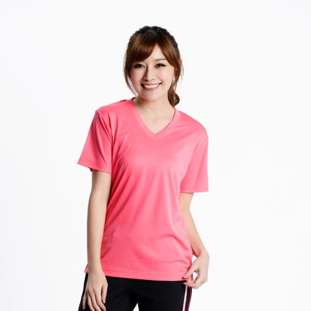 【遊遍天下】MIT中性款抗UV涼爽吸濕排汗V領機能衫T恤 S106粉紅(S-3L)