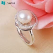 【Sarlisi】心心相印純銀晶鑽珍珠戒指(白色、紫色、粉色)