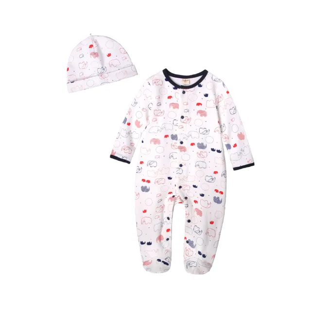 【Baby童衣】任選 純棉長袖包腳連身衣+嬰兒帽 2件組 50517(工程車)