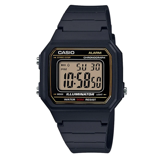 【CASIO】方形機能性設計感電子錶-金面(W-217H-9A)