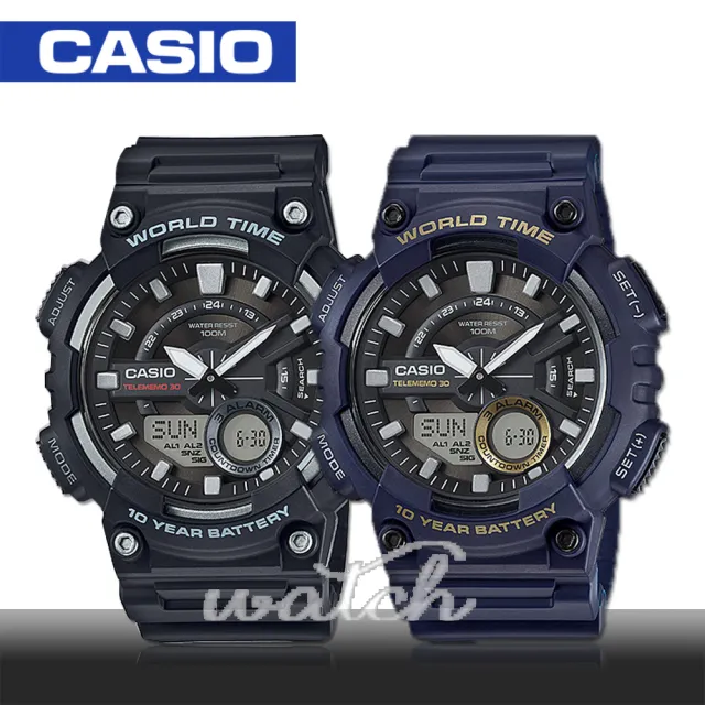 【CASIO 卡西歐】多功能運動錶_30組電話簿_防水_旅人自由行最愛_鏡面4.6cm(AEQ-110W)