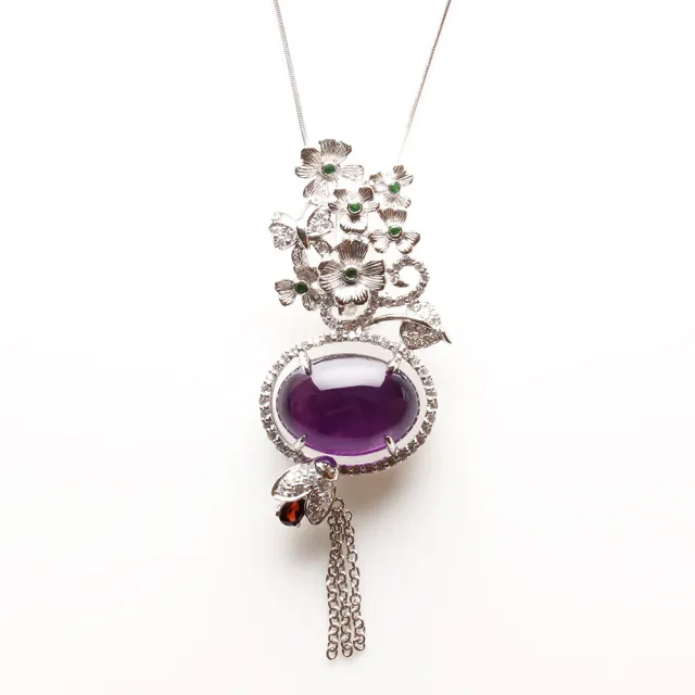 【寶石方塊】松風水月天然紫水晶項鍊-925銀飾