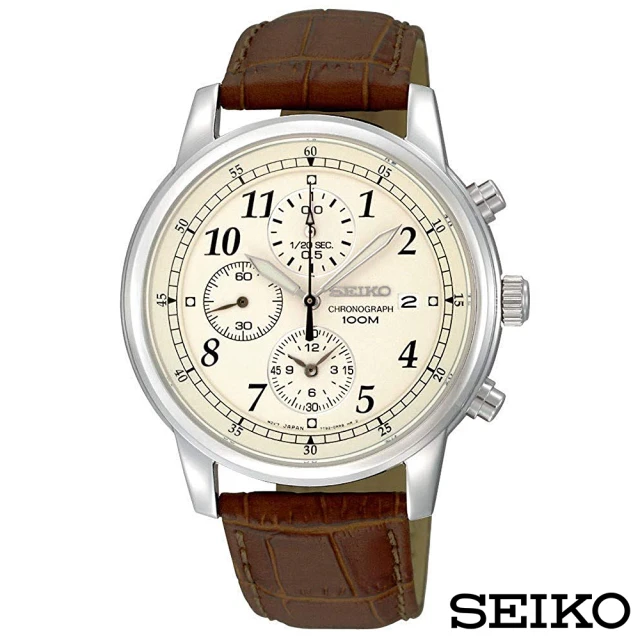【SEIKO 精工】沉著風範三眼計時石英腕錶-米色面x40mm(SNDC31P1)