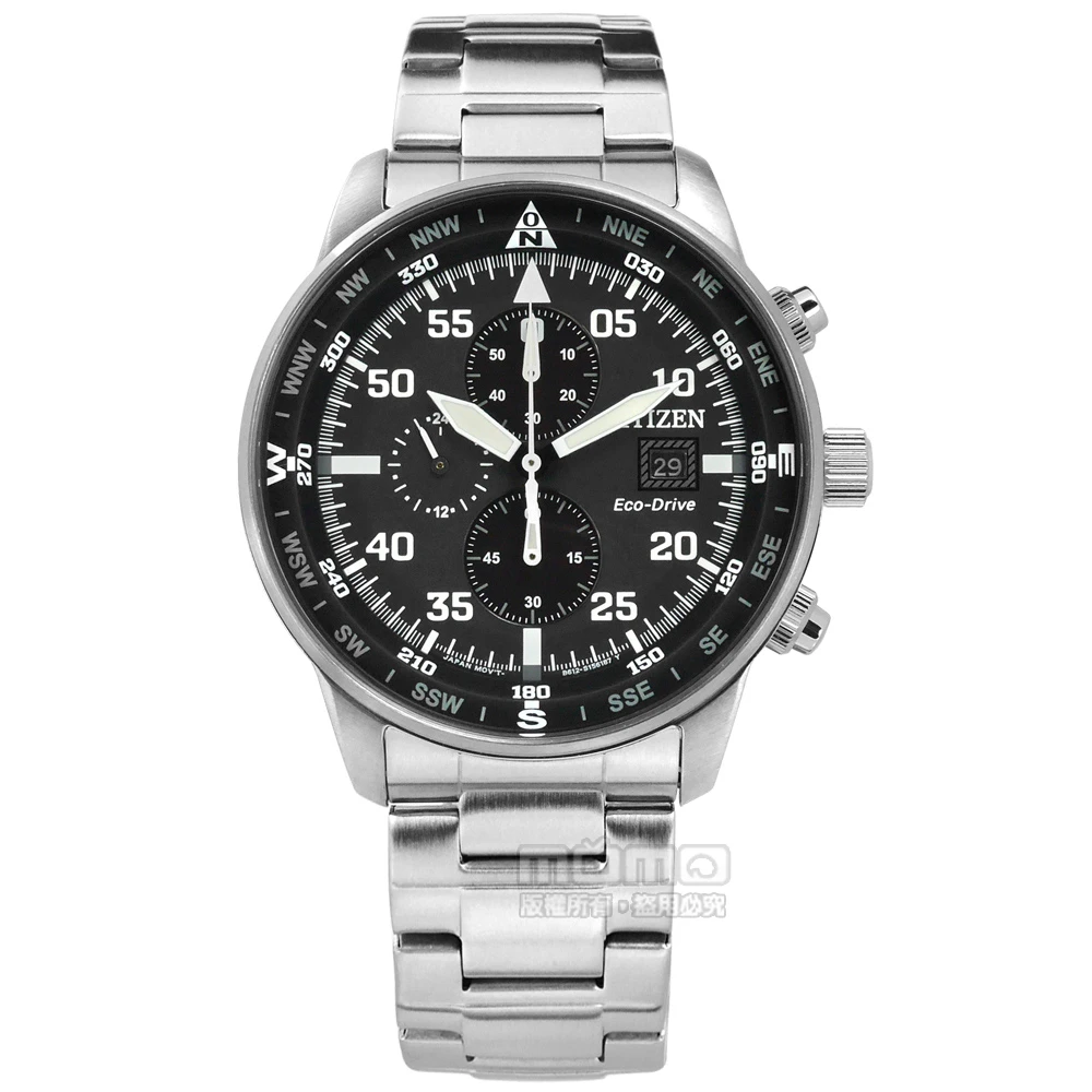 【CITIZEN 星辰】光動能 計時碼錶 日期視窗 防水100米 不鏽鋼手錶 黑色 44mm(CA0690-88E)