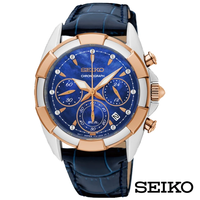 【SEIKO 精工】徜徉碧海藍天晶鑽腕錶-藍色珍珠貝x38mm(SRW810P1)