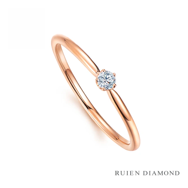 【RUIEN DIAMOND 瑞恩鑽石】真鑽10分 鑽石戒指 女款 線戒(18k玫瑰金 五芒星)