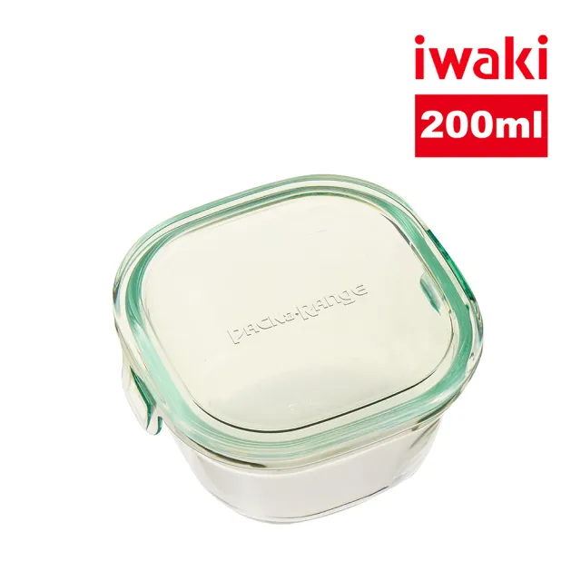 【iwaki】日本耐熱抗菌玻璃方形微波保鮮盒200ml(綠色)/