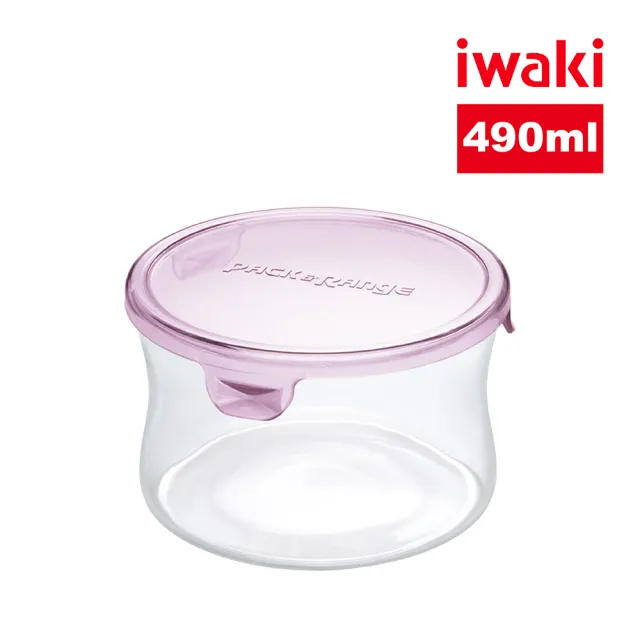 【iwaki】耐熱玻璃圓形微波保鮮盒490ml(粉色)/