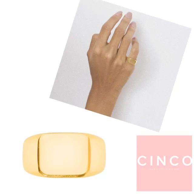 【CINCO】葡萄牙精品 CINCO Giulia ring 925純銀鑲24K金 尾戒 方形素面尾戒(925純銀)