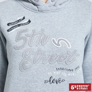【5th STREET】女雙層下擺長袖帽T恤-麻灰色