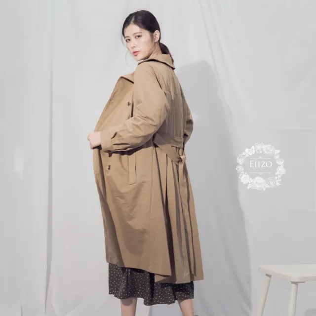 Eiizo Life 後百折蜜桃絨長版風衣 杏 Momo購物網 Eiizo Life 後百折蜜桃絨長版風衣 杏 Momo購物網