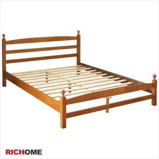 【RICHOME】京都日式和風環保簡約橡膠木5呎雙人床(環保綠色時尚)