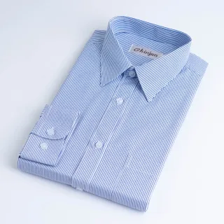 【CHINJUN】抗皺襯衫長袖、白底藍條紋、編號：2014-4(男性 商務 襯衫 好穿 舒適)