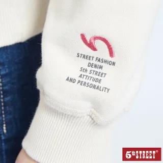 【5th STREET】女貼繡衛衣帽長袖T恤-淺卡其