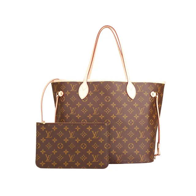 【Louis Vuitton 路易威登】LV M40995 Monorgam Neverfull MM 縮口肩揹包附扁袋(米)