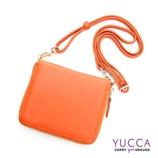【YUCCA】繽紛牛皮卡片短夾肩背小包-橘(D0093013C68)