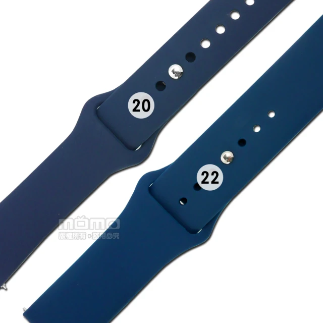 【Watchband】20.22 mm / 各品牌通用 快拆錶耳 輕盈舒適 運動型 穿式按夾扣 矽膠錶帶(深藍)