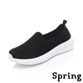 【SPRING】時尚飛織套腳舒適厚底休閒懶人鞋(黑)