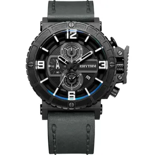 【RHYTHM 麗聲】運動系列大錶徑三眼計時手錶-黑x灰/46mm 新年禮物(I1401I03)