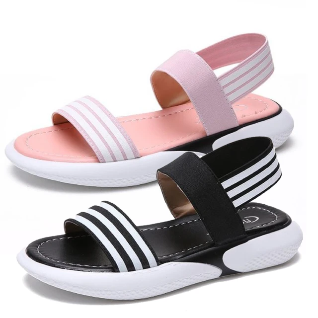 【Taroko】雙色拼接運動彈性防滑一字涼鞋(黑色粉色2色全尺碼)
