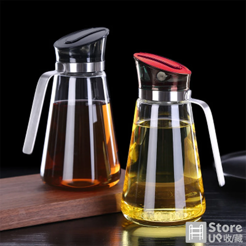 【Store up 收藏】304不鏽鋼自動開合高質感玻璃油醋瓶 醬油壺-620ml(AD116)