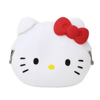 【小禮堂】雙11 Hello Kitty 大臉造型矽膠口金零錢包《紅白》收納包.耳機包.p+g design